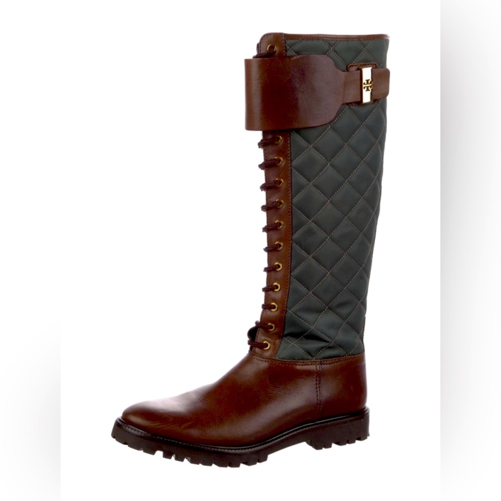Tory Burch Quilted Lace-Up Riding Boots, size 9.5
